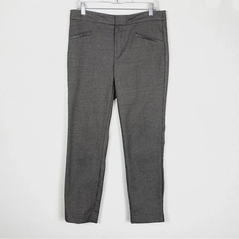 Zara Basic Brown Mini Houndstooth Check High Rise Trouser Pants - Picture 1 of 5